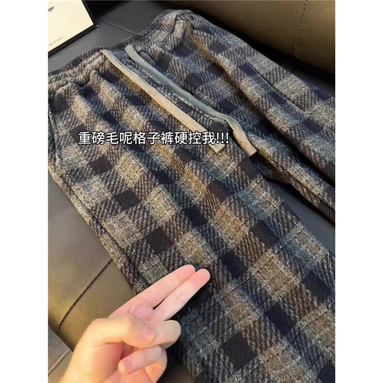 美式复古毛呢格子裤男款直筒裤子慵懒风休闲卫裤1008-LCK199-P48,男装休闲裤,星座1008