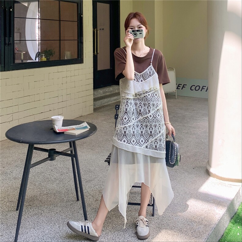 巨好看蕾丝吊带罩衫连衣裙套装2025新款女初夏高级感不规则吊带裙,女装套装/套裙,2C166