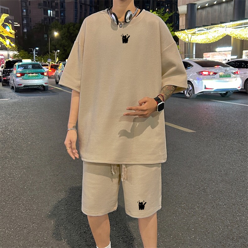 套装！华夫格套装短袖T恤短裤男TZ196-特P38,男装T恤,电商B367