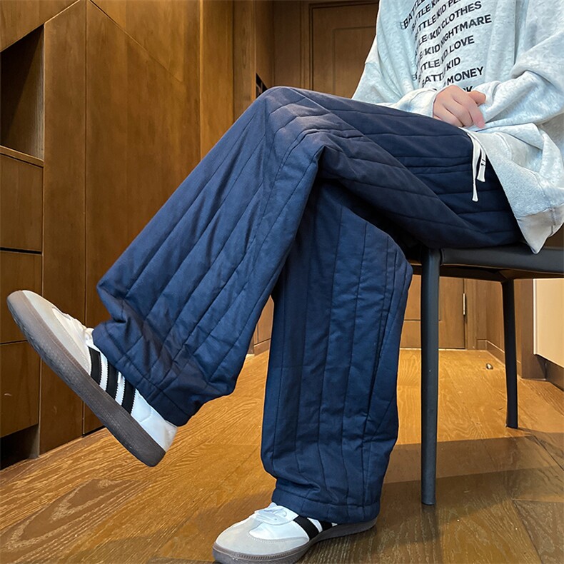 8XL-M加厚夹棉保暖长裤棉麻绗缝竖格休闲裤加棉棉裤K9111P68控88，男装棉衣，电商D206-1