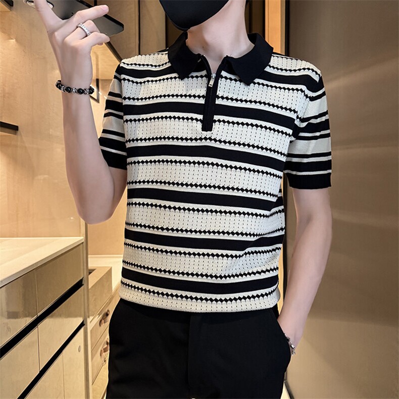 2025针织提花冰丝短袖T恤翻领Polo衫F6219-P55,男装T恤,电商D342