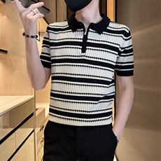 2025针织提花冰丝短袖T恤翻领Polo衫F6219-P55，男装T恤，电商D342
