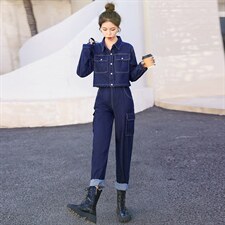 高端欧货秋装2025年新款女时尚工装牛仔套装女潮炸街两件套小个子，女装套装/套裙，意芙