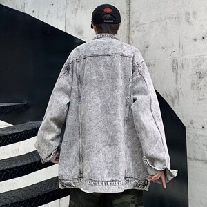 1506/QW0170/P45秋季复古高街设计感情侣款牛仔直筒外套港风新款图片
