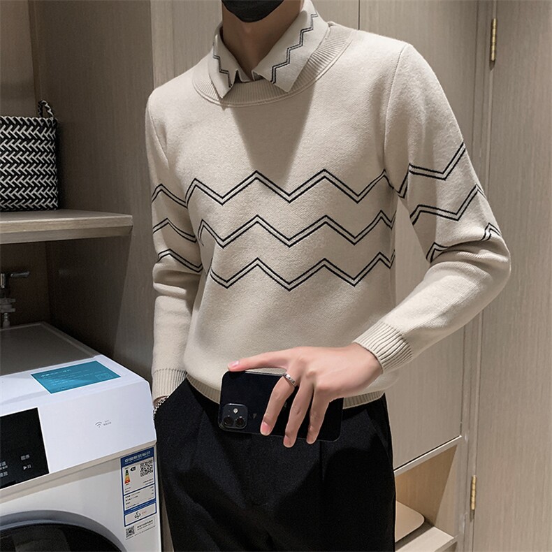 店主风小伙男士衬衫领套头假二件针织毛衣男301A-1/M61/P75控95图片