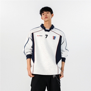 FOFWMODE 春季美式复古拼接polo领套头卫衣男女宽松运动风外套潮图片