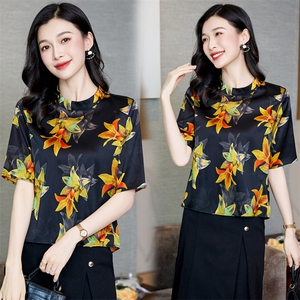 品牌真丝桑蚕丝上衣女轻奢高级感2025新款提花立领专柜妈妈装图片