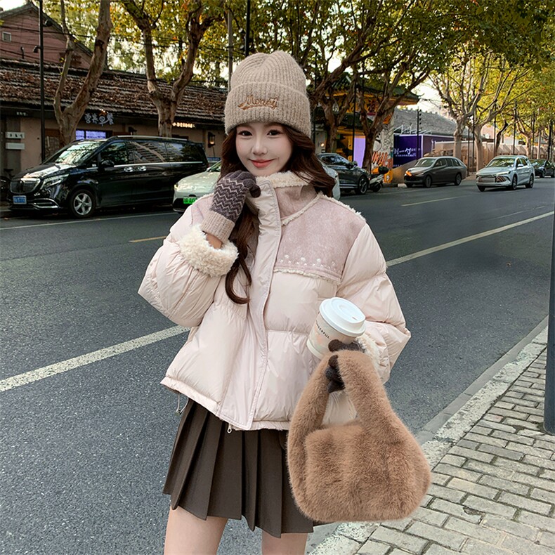 2025冬季新款粉色皮毛一体刺绣拼接50羽绒服2B082-2255-p265k398,女装羽绒服,2B082