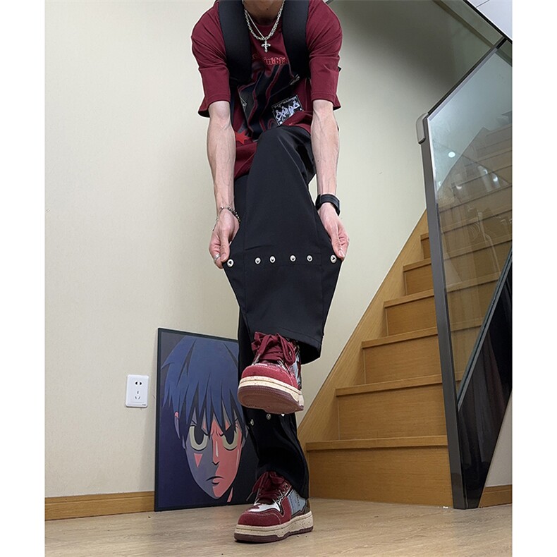 美式高街 hiphop冰丝铆钉微喇休闲裤货号K2425P55图片