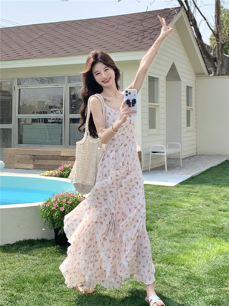 【现货】小清新碎花蕾丝花边吊带连衣裙P165-K268,女装连衣裙,浙宝128A