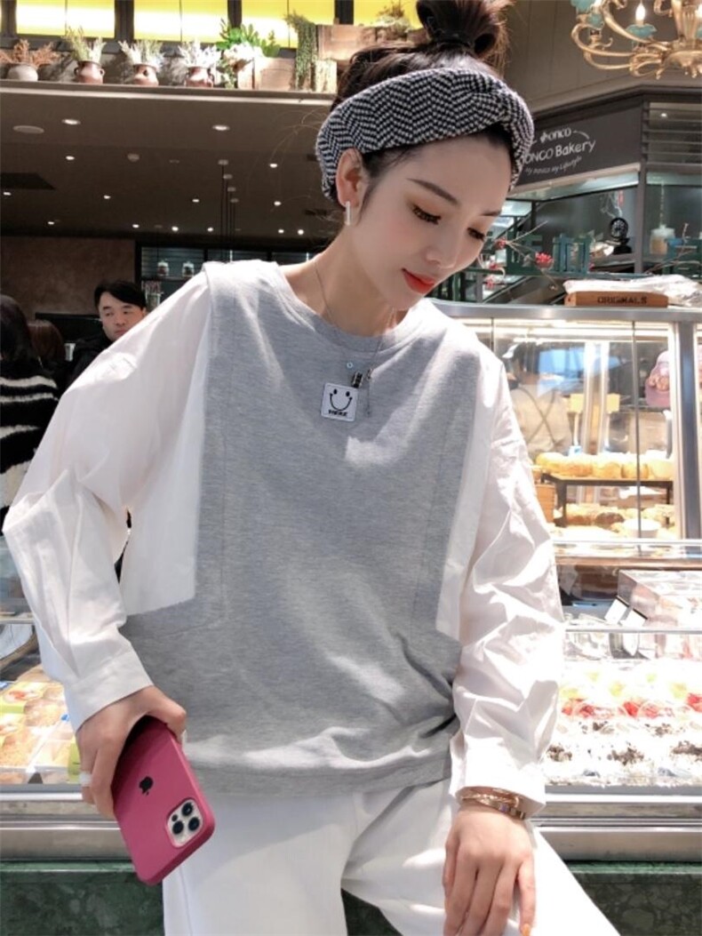 笑脸拼色小衫，人人补单款，女装，一杭