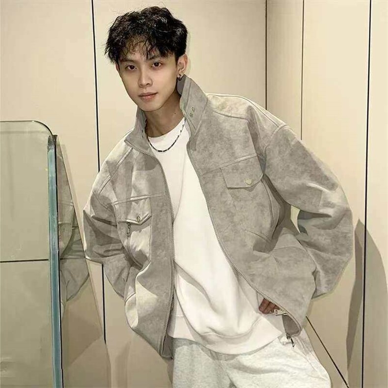 现货网图慎用春秋皮夹克扎染皮衣外套JK306P65，男装夹克，星座1904A