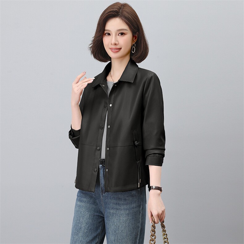海宁真皮皮衣女2025新款春秋高级感绵羊皮大牌高端皮夹克女士外套,女装衬衫,江忆布依