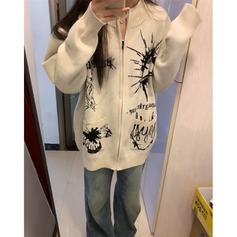 美式高街潮牌新款开衫毛衣外套男女潮牌情侣针织衫秋季毛线衣时尚,男装针织衫/毛衣,星座601-1