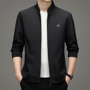 2022中年夹克外套男春秋季薄款条纹印花立领休闲宽松男士茄克潮图片