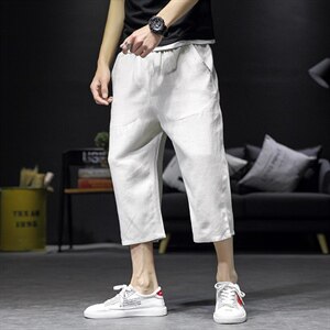 2021夏季新沙发墙日系大码男宽松七分亚麻棉麻裤休闲裤K256-P35图片