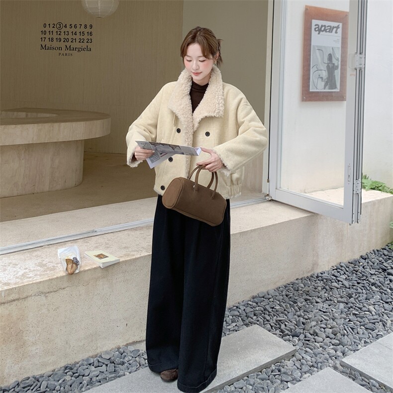 现货，210-3290-P195-288皮毛一体双排扣加厚,女装羊羔毛/颗粒绒,韩蜜菓