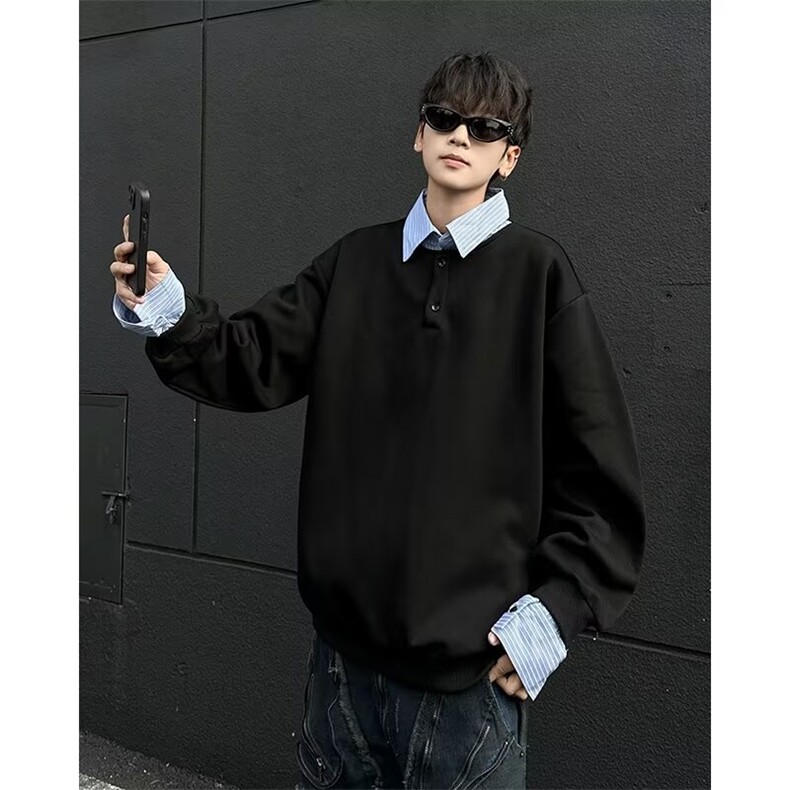 假两件撞色拼接卫衣长袖上衣外套Y6624P45,男装卫衣,星座1116-2