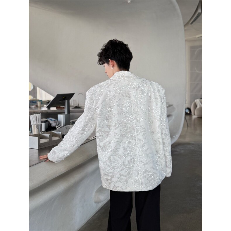 C316XZ8345P128秋新亮片设计宽松西服舞台个性白色外套西装,男装西服,电商C316