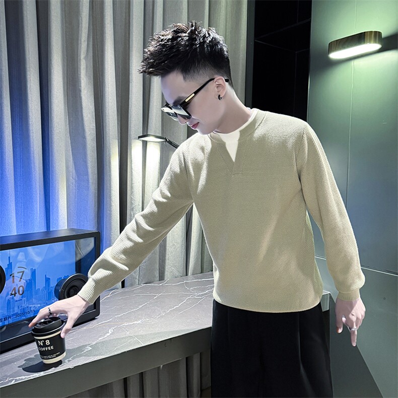 秋冬新款假两件毛衣男套头打底内搭针织衫A368-M830-P68,男装T恤,电商A368