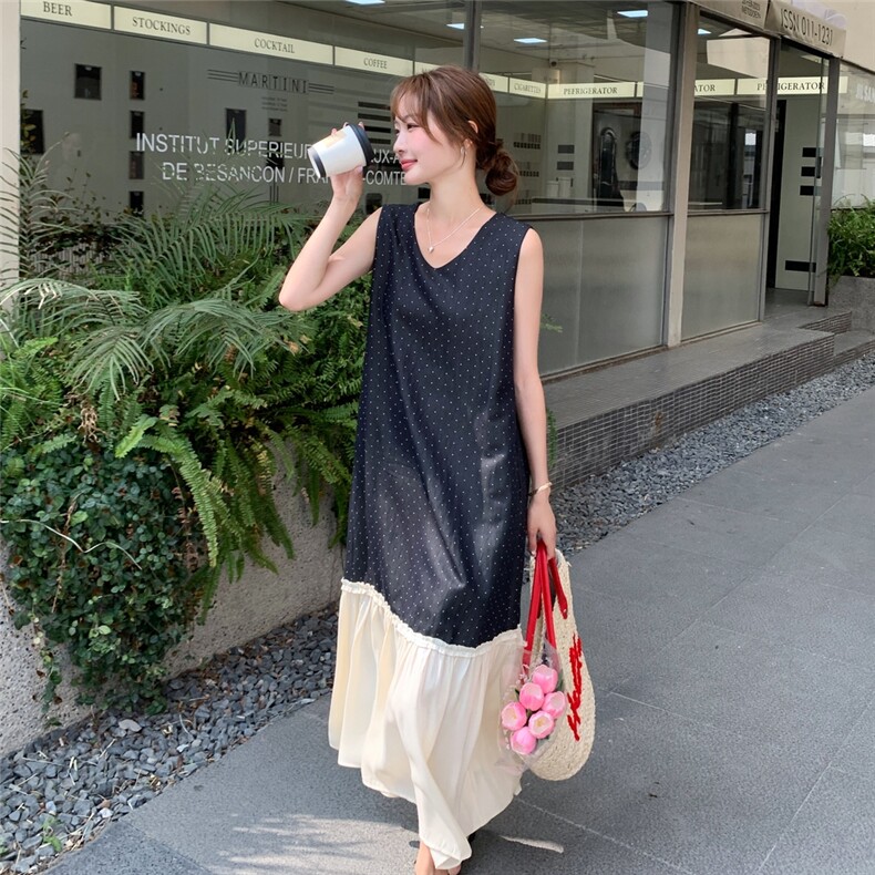 黑色波点拼接背心裙女2025年夏季淡人时尚独特绝美小众设计感裙子图片