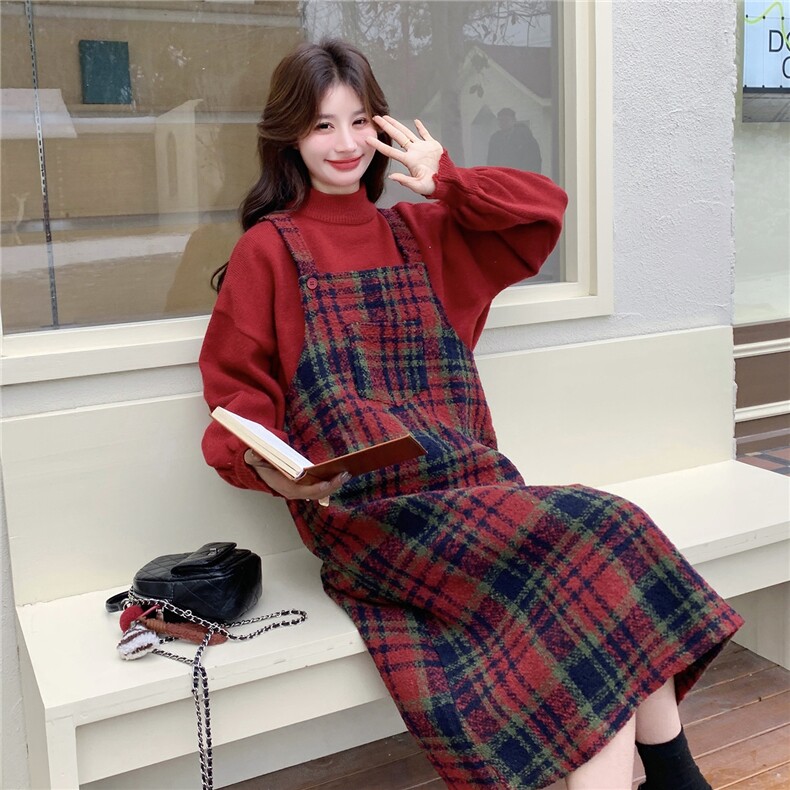 新款26早春韩系格子毛呢毛衫背心裙套装6207-P175-K258,女装套装/套裙,2C057