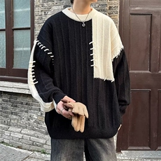 潮设计感拼接撞色毛衣男女冬季宽松休闲小众针织衫上衣MZ480-P47，男装针织衫/毛衣，星座412-3