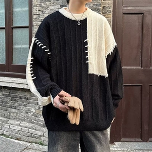 潮设计感拼接撞色毛衣男女冬季宽松休闲小众针织衫上衣MZ480-P47图片