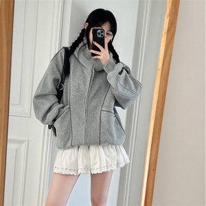 抖音得物高品质秋冬美式高街重磅结构辑明线纹理连帽卫衣外套W111