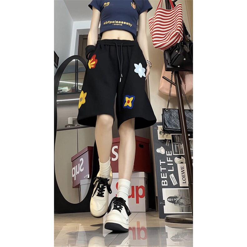 【现货】A785-P45控68美式刺绣休闲短裤运动五分裤,男装牛仔裤,电商B335