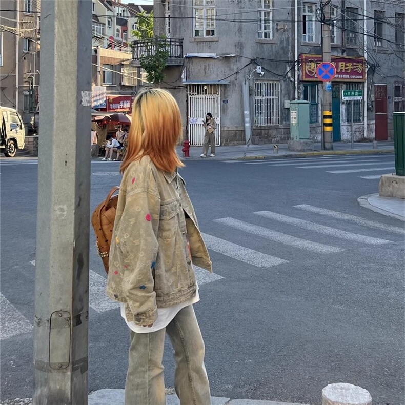 独特设计男女同款牛仔外套宽松翻领潮流美式复古oversize高街帅气,男装工装外套,星座1210-1