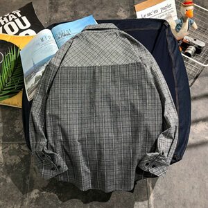 格子衬衫男韩版潮流休闲长袖外套宽松百搭衬衣潮DF62T图片