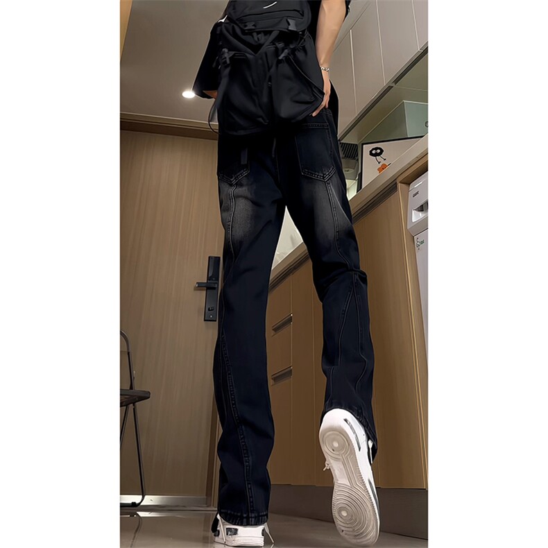 B221美式ins高街暗黑小众拼接修身牛仔裤LK24157-P60控78,男装牛仔裤,电商B221