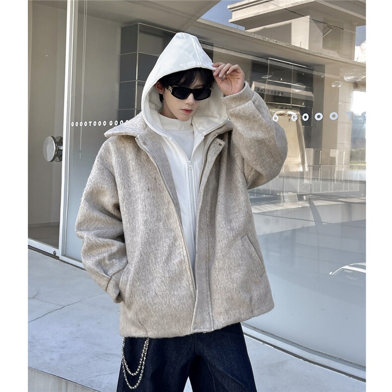 冬季加棉加厚阿尔巴卡呢子带帽宽松中性港风男女外套M897-P138,女装短外套,电商A170