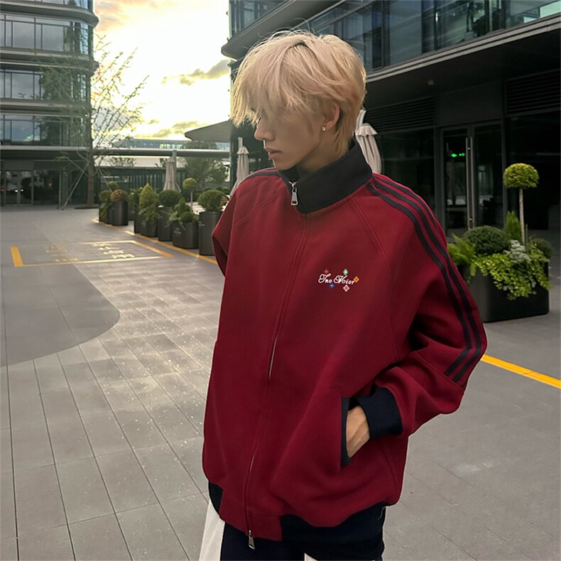 抖音得物美式高街重磅结构设计拼接织带立领印花卫衣外套ACM4203，女装短外套，电商A443