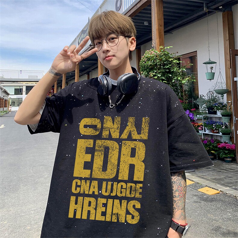 可48小时发货支持抖音得物来样二开美式满天星亮片短袖T恤MTX710,男装T恤,电商A486-1