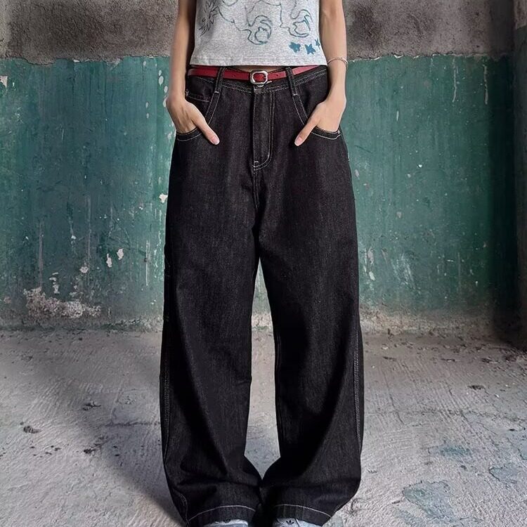 复古宽松直筒刺绣牛仔裤女2025春秋季新款高腰阔腿裤子,男装牛仔裤,星座506A