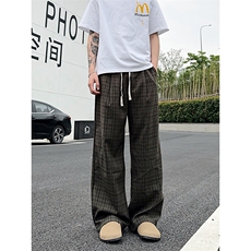 XK468-P35灰色格子裤男夏季薄款慵懒松弛感美式休闲阔腿直筒裤，男装休闲裤，电商A178