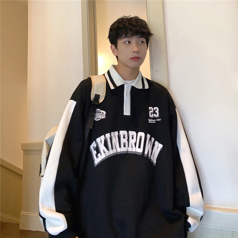 港风POLO领卫衣男情侣有中性风大码休闲套头外套男C7720P55控88，男装Polo衫，星座226-1