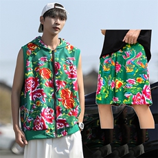TZ002东北大花休闲连帽马甲坎肩背心男女团队服短裤运动套装汉服，男装牛仔裤，星座115A(原星座507）