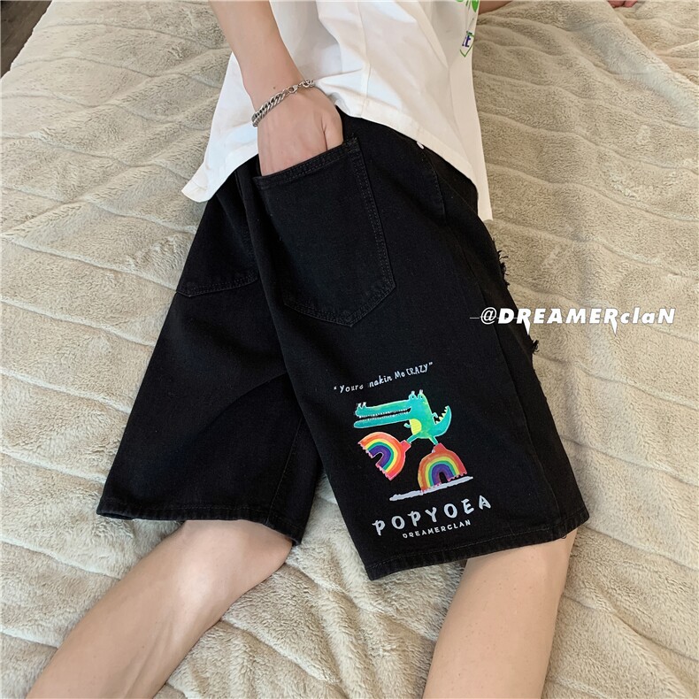 D2002-P40控58牛仔美式复古篮球裤子大码肥仔高街潮ins五分裤,男装牛仔裤,星座116