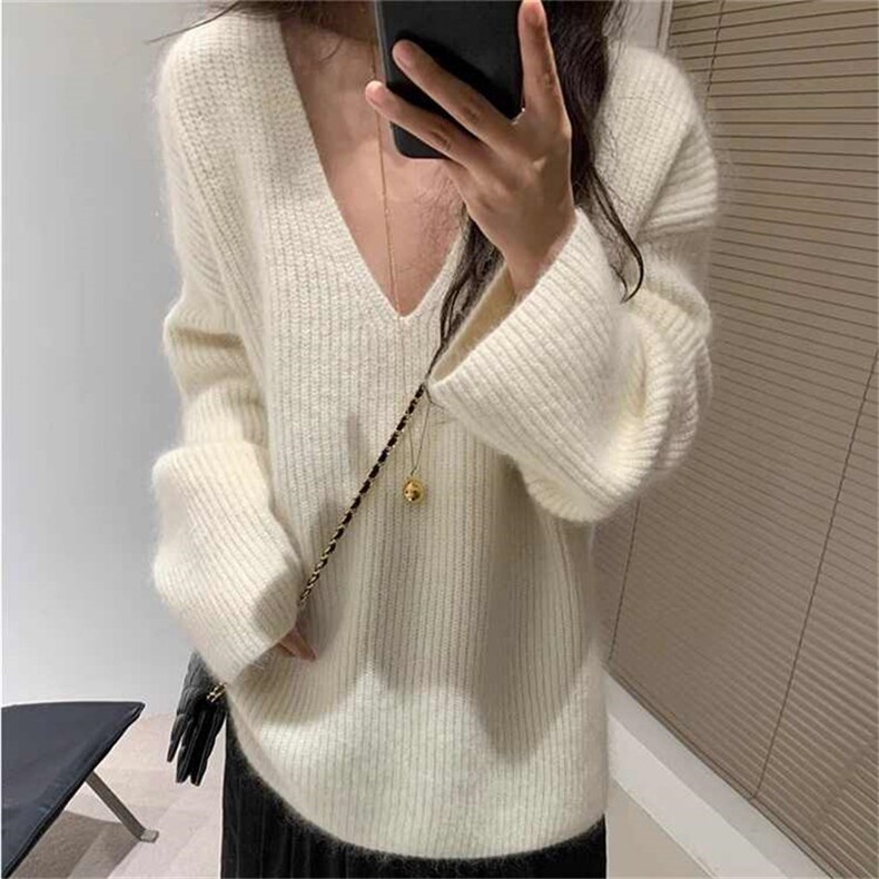 秋冬显瘦毛衣女宽松休闲打底针织V领羊毛衫上衣,女装羊毛衫,佳弈羊绒