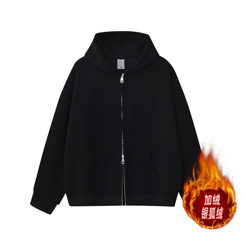 加绒银狐绒重磅450克双拉链开衫卫衣男纯色二开外套AH948JR-P47图片