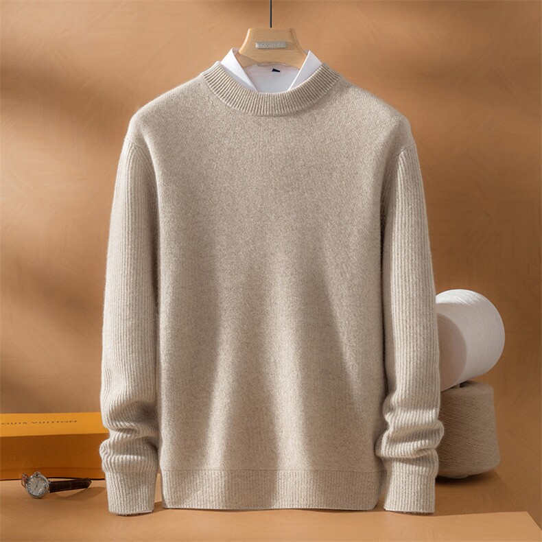 2025年秋季新款百搭男士9针加密袖元宝针圆领款羊绒衫，男装羊绒套衫，九爵羊绒