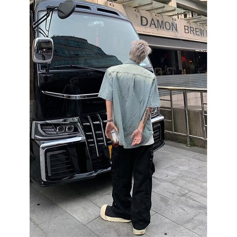 短袖夏季2024新款牛仔衬衣潮W066P65,男装T恤,星座1116-2