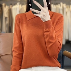 2024秋季新款韩版polo领长袖内搭打底衫女百搭修身短款针织衫，女装针织衫/毛衣，暖娇绒包芯纱店