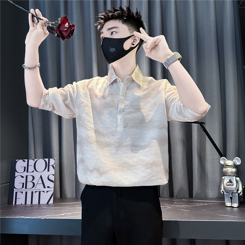 扎染印花七分袖衬衫男潮牌痞帅社会小伙店主风301C-CS24-P58控78图片