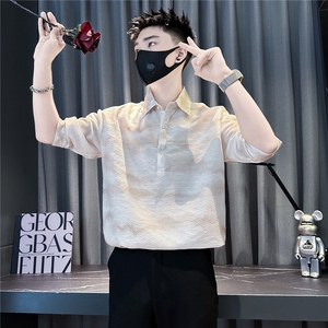 扎染印花七分袖衬衫男潮牌痞帅社会小伙店主风301C-CS24-P58控78图片