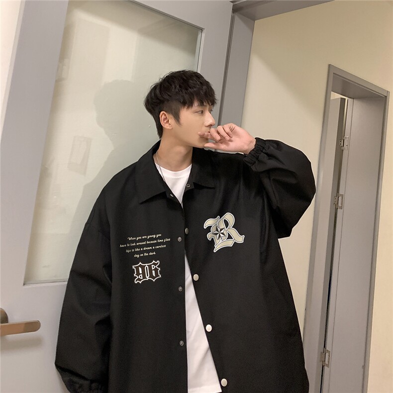 港风23春季ins潮流时尚印花宽松百搭翻领夹克外套JK317P50控68,男装夹克,电商A247
