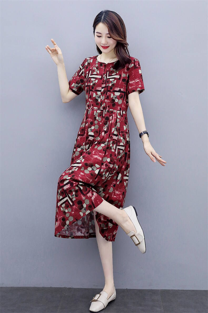 连衣裙2025年夏季时尚气质优雅印花圆领插袋,女装连衣裙,倪叶myz